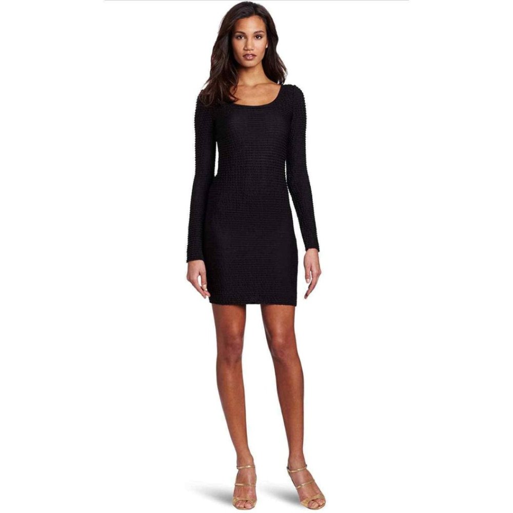 BCBGeneration Size XS/S Fitted Ribbed Long Sleeve Mini Black Cocktail Dress EUC